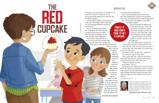 a teacher handing a cupcake to a boy
