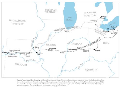 Map showing the route of the Camp of Israel, 1834