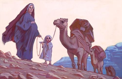 Sariah with a child and camels