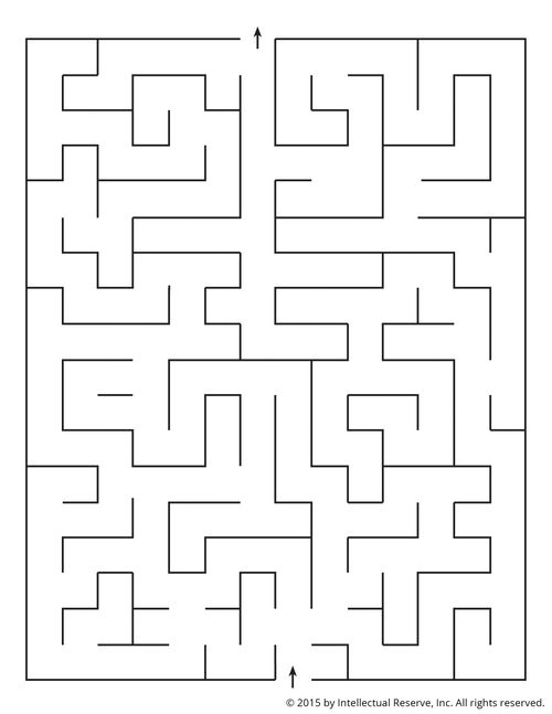 A simple black-and-white line maze with an arrow at the bottom to start and an arrow at the top to end.
