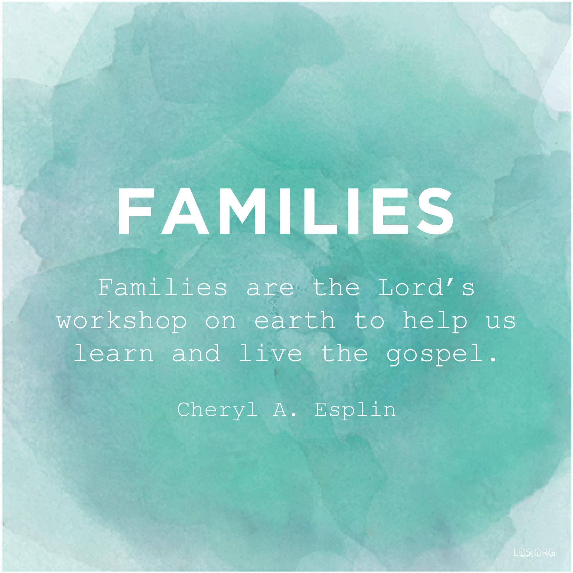 “Families are the Lord’s workshop on earth to help us learn and live the gospel.”—Sister Cheryl A. Esplin, “Filling Our Homes with Light and Truth”