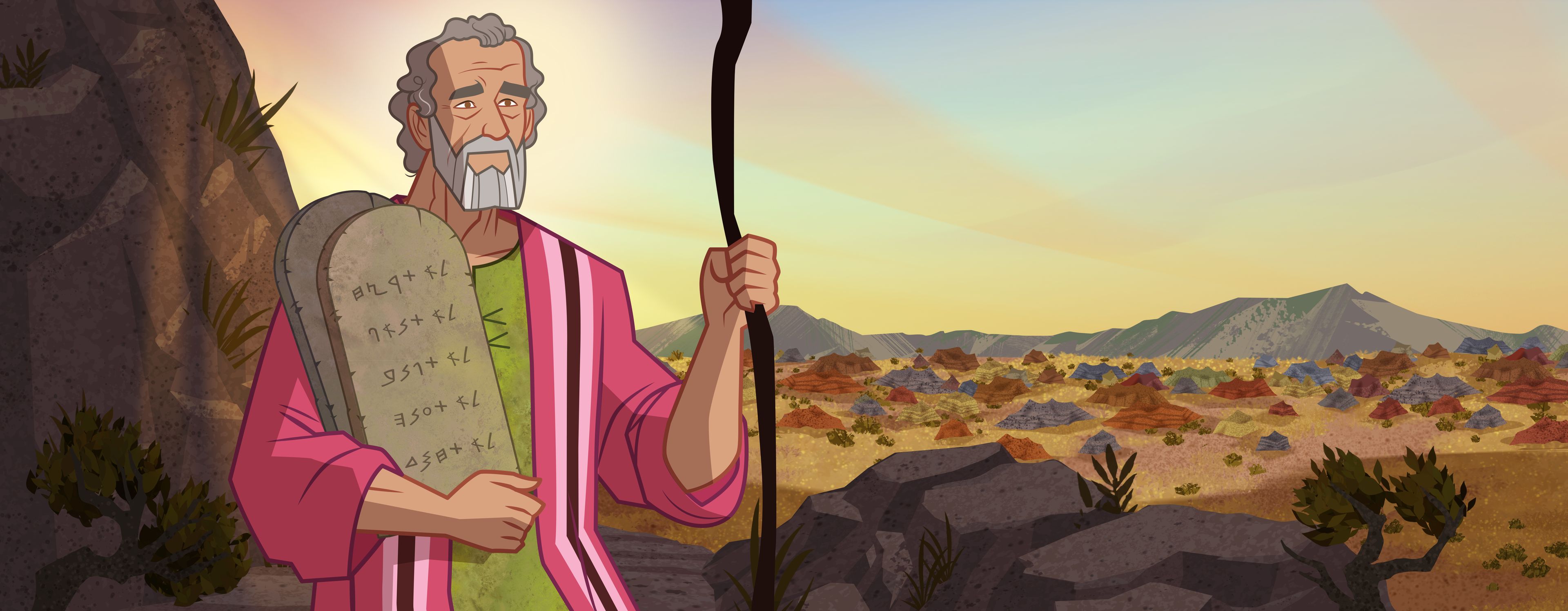 Ilustración de Moisés con las tablas de los Diez Mandamientos. 
Éxodo 20:2–17; 34:1–17, 28; Deuteronomio 6:24–25; 7:12–13