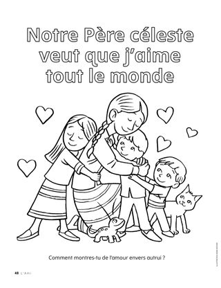 Page de coloriage d’enfants se serrant dans les bras