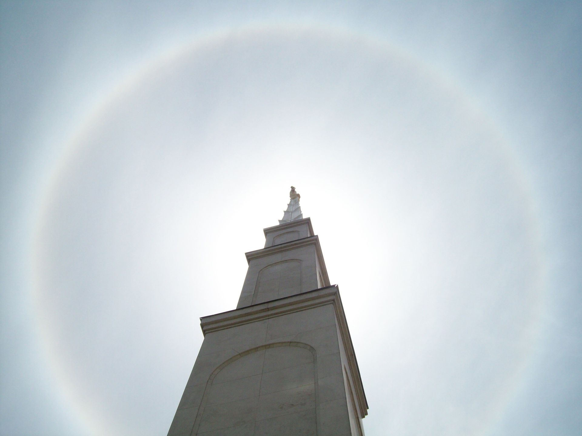 A spire of the Lima Peru Temple in sunshine.