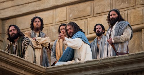 Jesus at the temple teaches His Apostles about the widow’s mites.