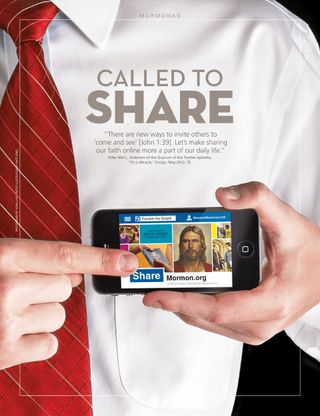 young man with mormon.org website on phone screen