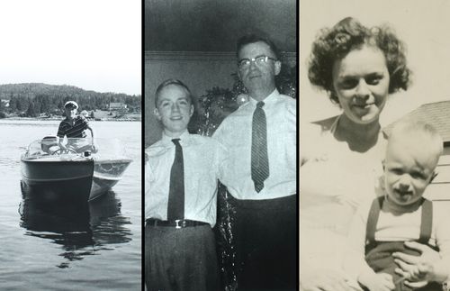 John Gaetz on a boat and with his father and mother
