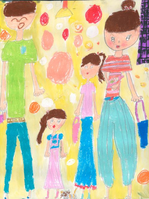 Child's artwork of a family by Qingying.