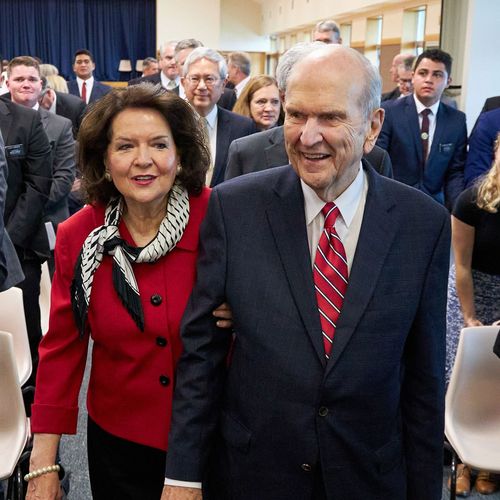 President and Sister Nelson at meeting of missionaries