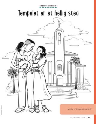 coloring page of family standing outside temple