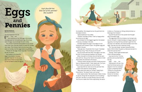 Story PDF with girl gathering eggs from chickens