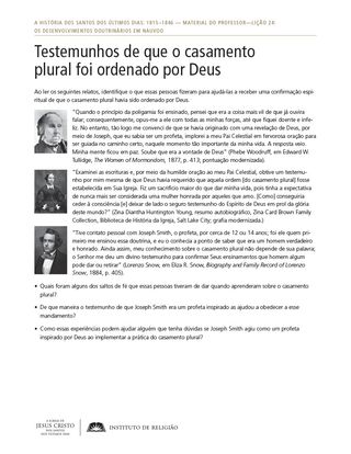 Material complementar: Testemunhos de que o casamento plural foi ordenado por Deus