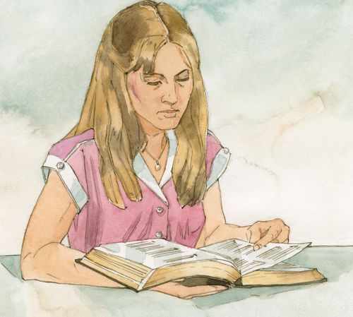 young woman reading scriptures