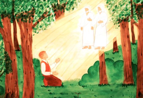 drawing of Joseph Smith and the First Vision