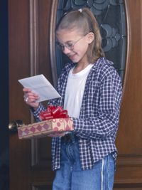 girl with gift and card