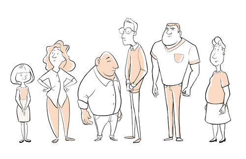 six people with various body shapes