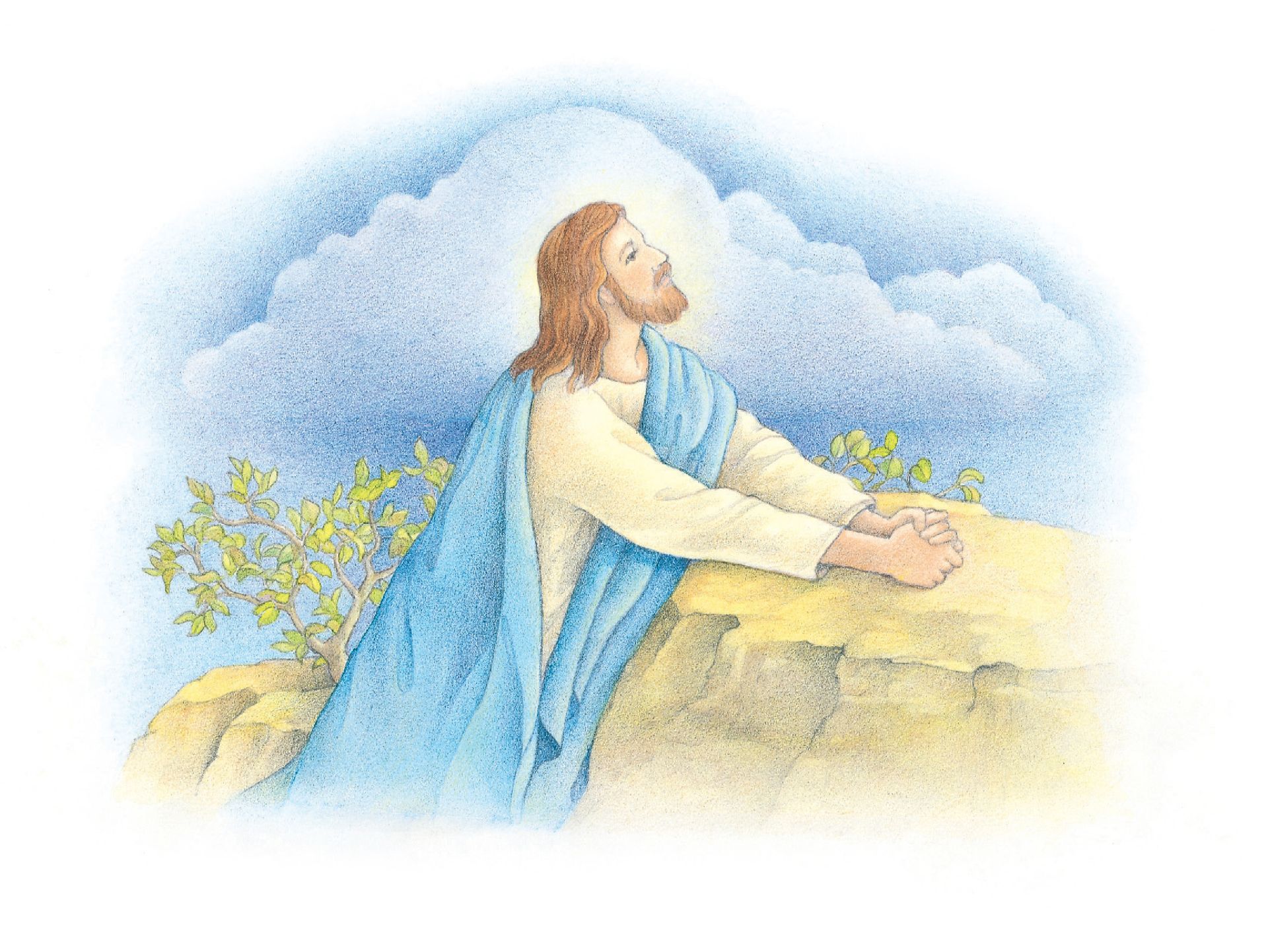 Christ praying in the Garden of Gethsemane. From the Children’s Songbook, page 123, “The Third Article of Faith”; watercolor illustration by Beth Whittaker.