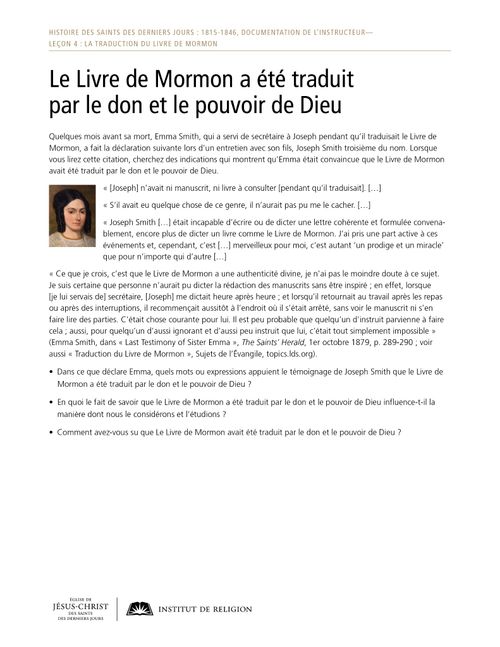 Document à distribuer : Le Livre de Mormon a été traduit par le don et le pouvoir de Dieu