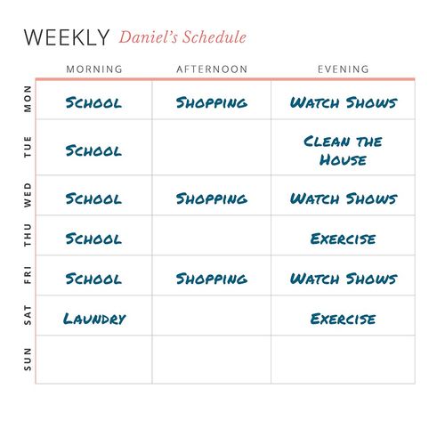 El horario semanal de Daniel