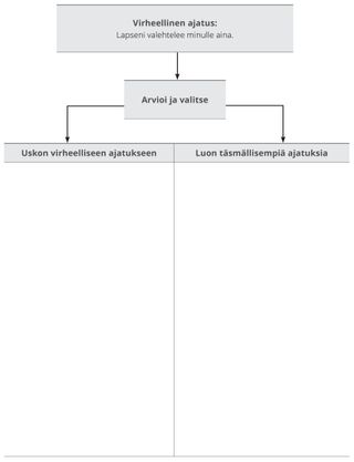 Virheellinen ajatus, harjoituskaavio