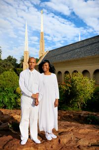 couple standing outside of the Johannesburg South Africa Temple