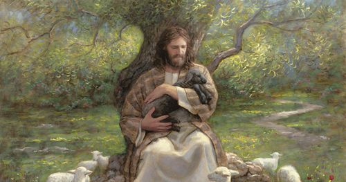 Jesús sosteniendo un cordero