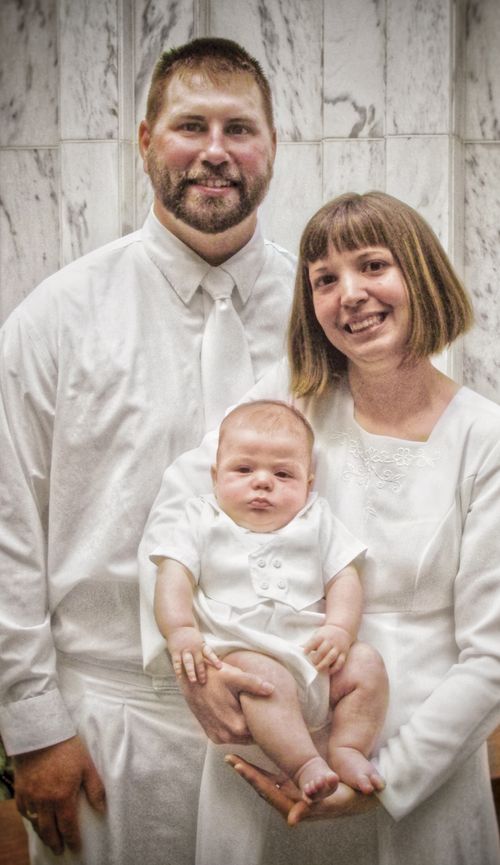 family dressed in white