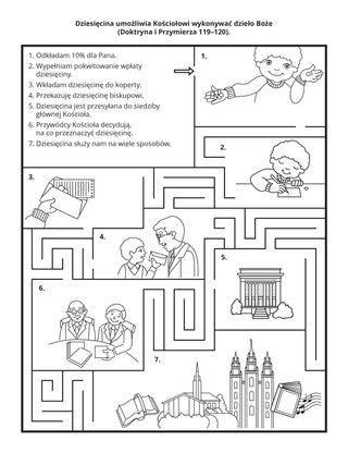 strona z zadaniami: Dziesięcina pomaga Kościołowi w szerzeniu dzieła Pana