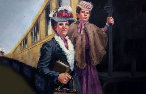 illustration of Emmeline B. Wells and Zina Young Williams by a train