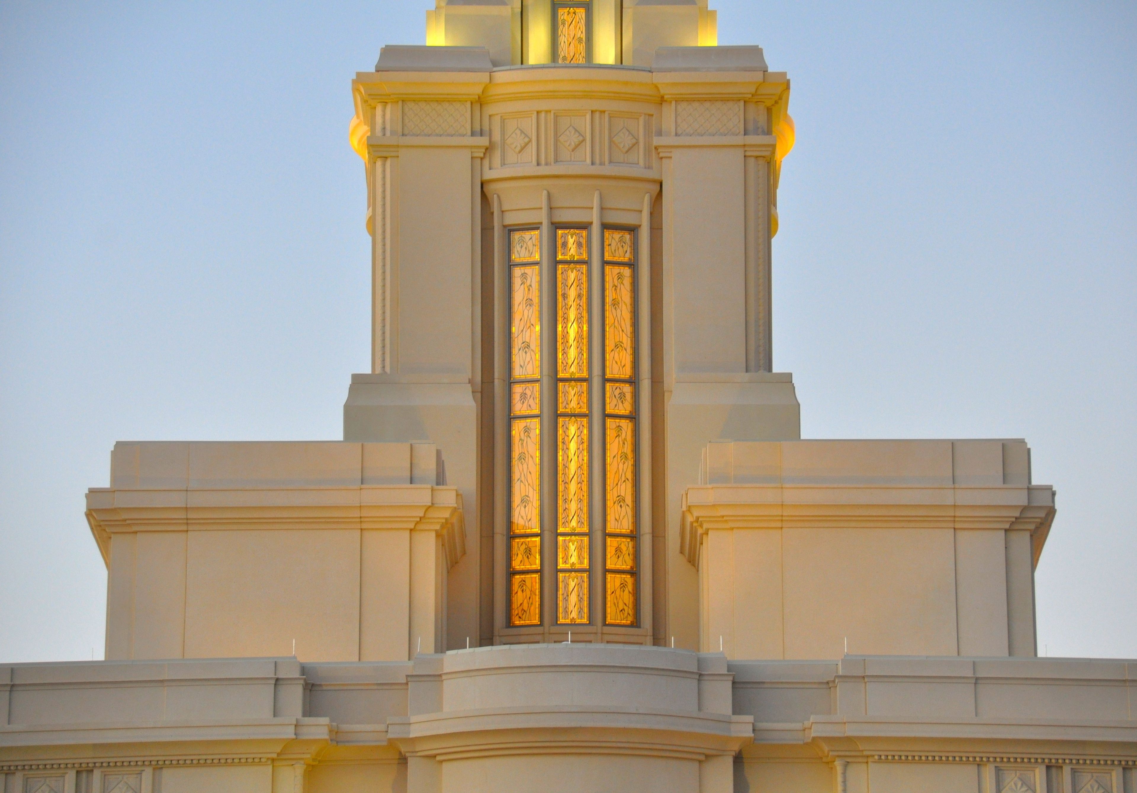A view of a window on the spire of the Payson Utah Temple.