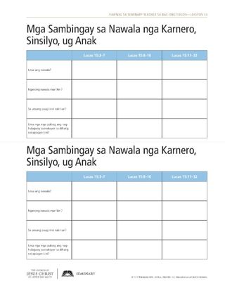 handout, Parables of the Lost Sheep, Coin, and Son