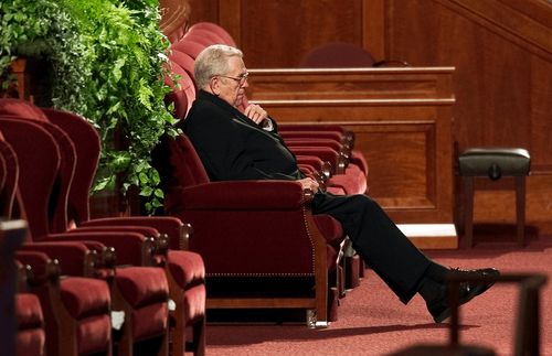 Boyd K. Packer sitting in Conference Center