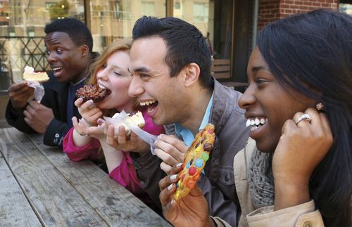 young people eating