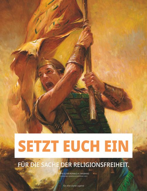 data-Poster mit Hauptmann Moroni und dem Banner der Freiheit