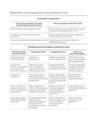 Tableau de présentation de l’enseignement à la manière du Christ