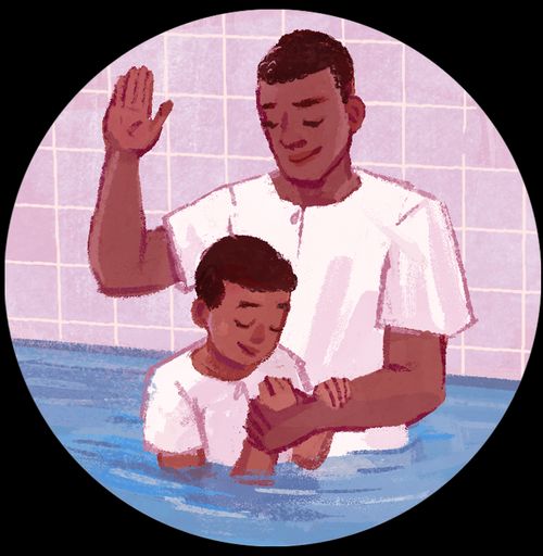 Boy being baptized