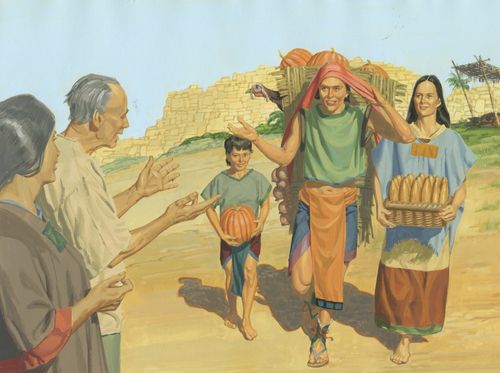 Nephites carrying pumpkins