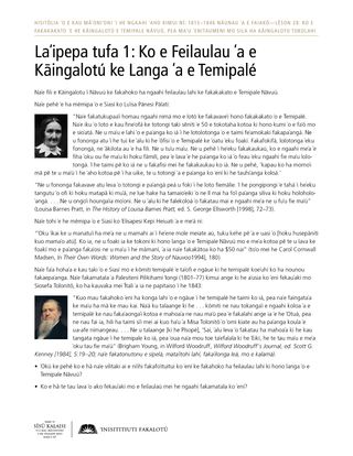 Laʻipepa tufa 1: Ko e Feilaulau ʻa e Kāingalotú ke Langa e Temipalé