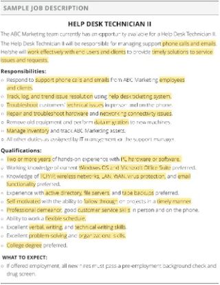 highlighted job description