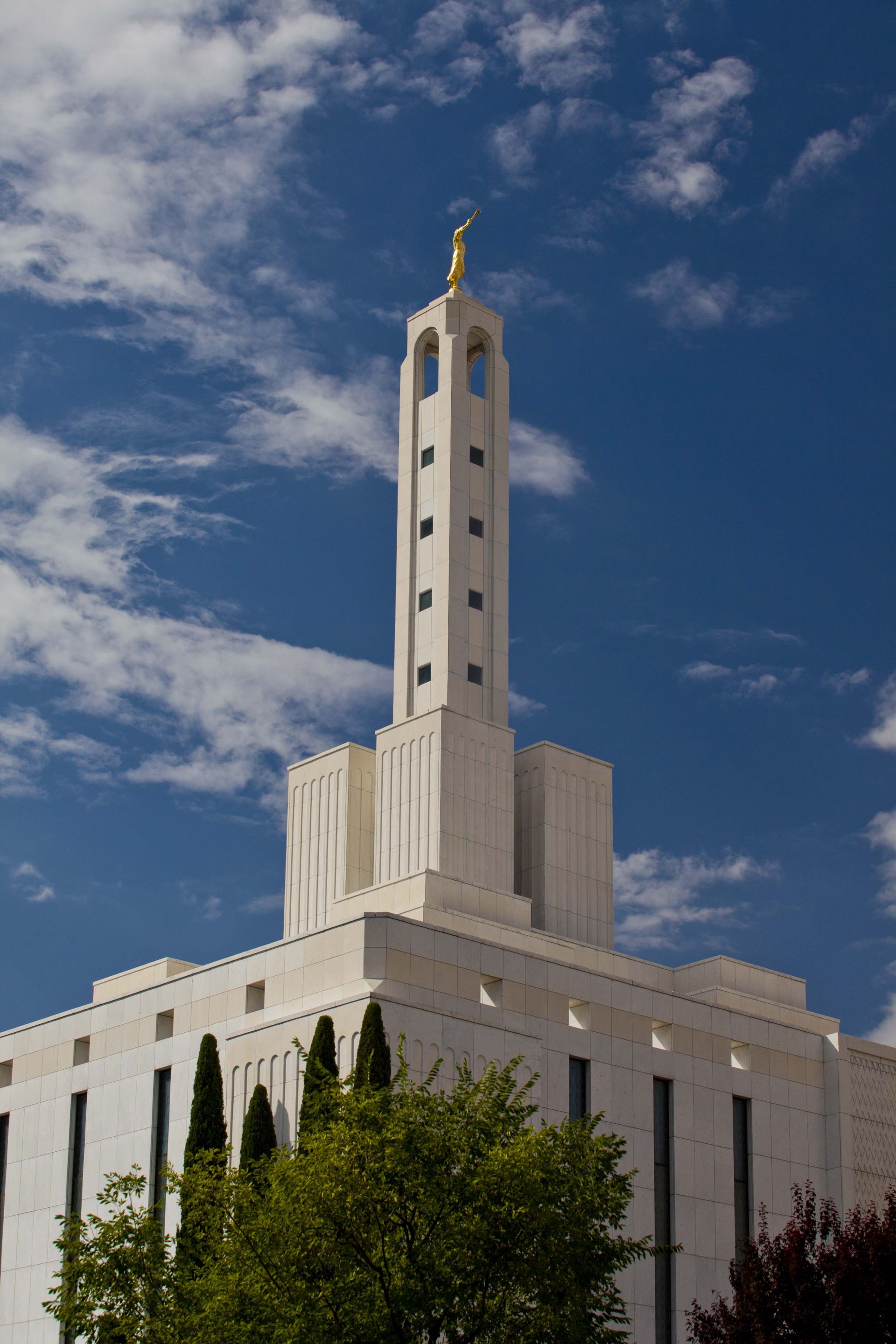 The Madrid Spain Temple spire, including the exterior of the temple.