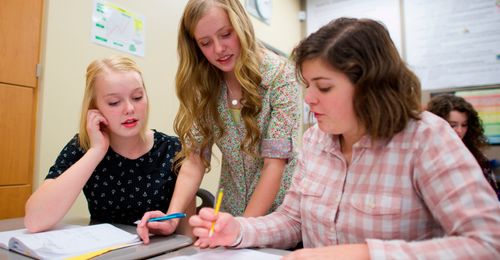 young women studying