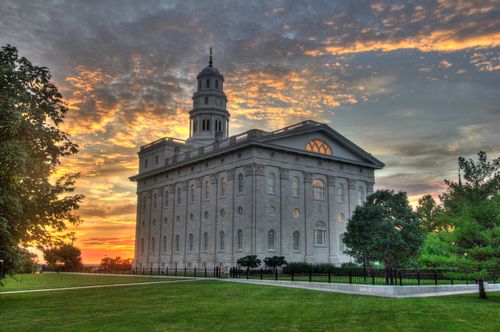 sunset view of the Nauvoo, Temple