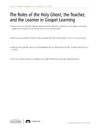 handout, roles of the Holy Ghost, teacher, learner