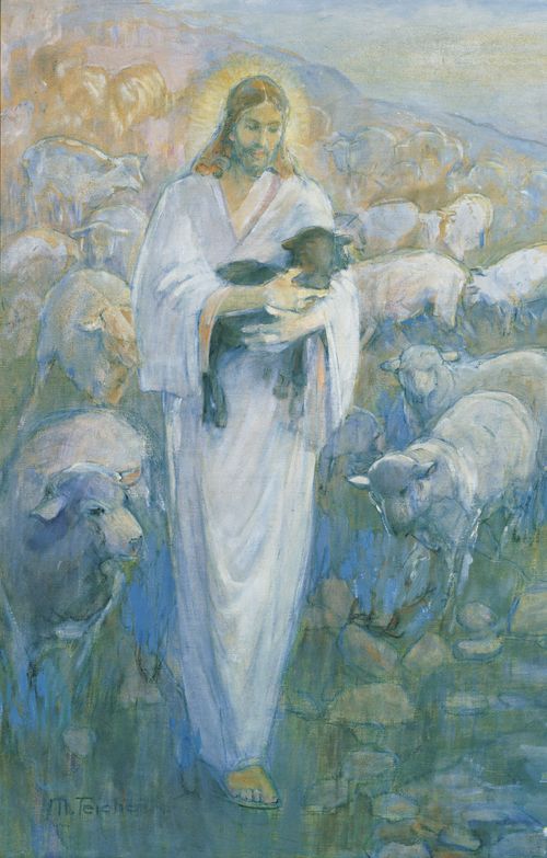 羊と一緒におられるキリストの画像