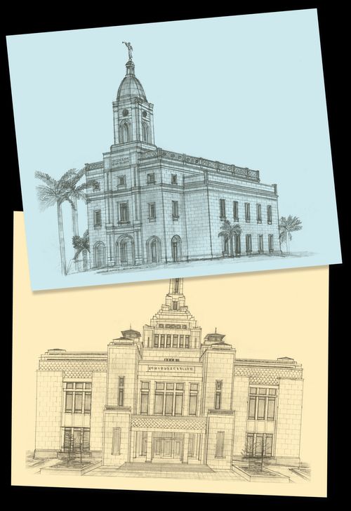 Sketches of Barranquilla Colombia Temple and Sapporo Japan Temple