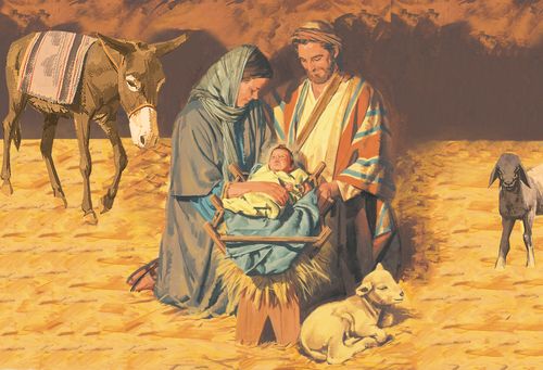 Joseph, Mary, and baby Jesus