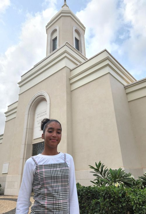 Girl in front of temple