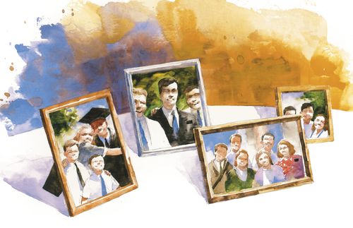 illustration of family pictures in frames on a table