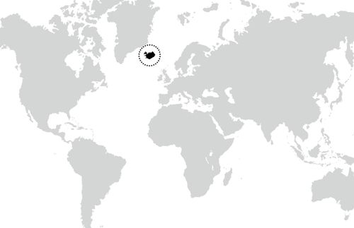 wereldkaart met cirkel rond IJsland