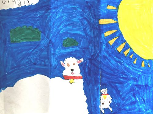 A drawing of lambs created by a girl named Georgia Bennett.